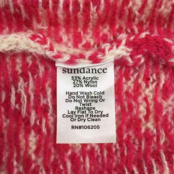 Sundance Brixen Fair Isle V-Neck Sweater Size M Wool Blend Pointelle Pink White - Picture 16 of 16